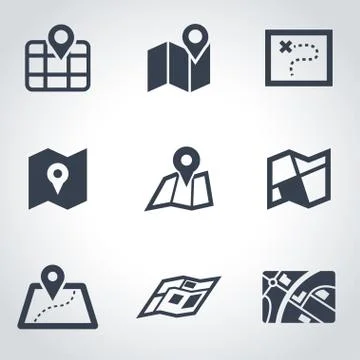 Vector black map icon set Stock Illustration