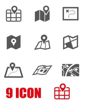 Vector black map icon set Stock Illustration