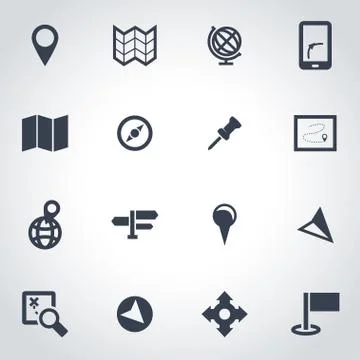 Vector black map icon set Stock Illustration
