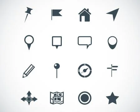Vector black  map icons set Stock Illustration