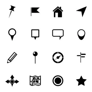 Vector black  map icons set Stock Illustration