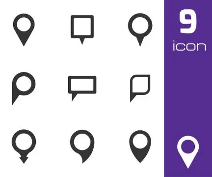 Vector black map pointer icons set Stock Illustration
