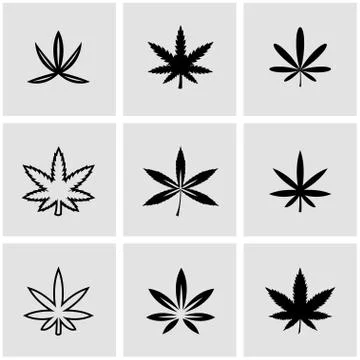 Vector black marijuana icon set Stock Illustration