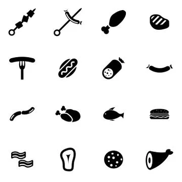 Vector black meat icon set Stock Illustration