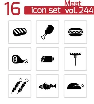 Vector black meat icons set Stock Illustration