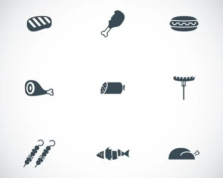 Vector black meat icons set Illustrazione stock
