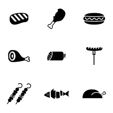 Vector black meat icons set Stock Illustration