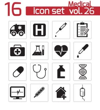 Vector black medical icon set Stock Illustration