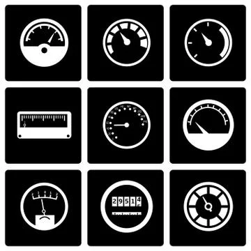 Vector black meter icon set Stock Illustration