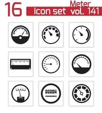 Vector black meter icons set Stock Illustration