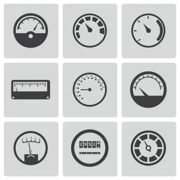 Vector black meter icons set Stock Illustration
