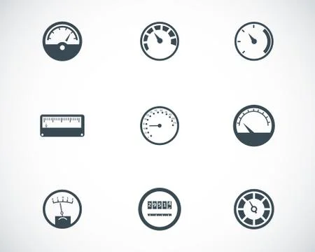 Vector black meter icons set Stock Illustration
