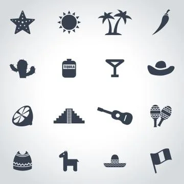 Vector black mexico icon set Stock Illustration