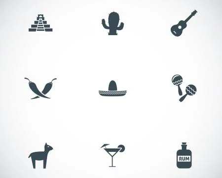 Vector black mexico icons set Stock Illustration