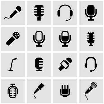 Vector black microphone icon set Stock Illustration
