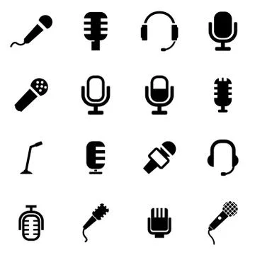 Vector black microphone icon set Stock Illustration