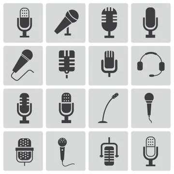 Vector Black  Microphone  Icons Set Stock Illustration