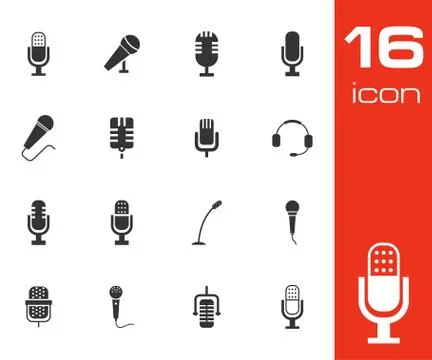 Vector black  microphone  icons set Stock Illustration