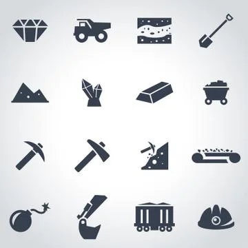 Vector black mining icon set Stock Illustration