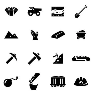 Vector black mining icon set Stock Illustration