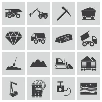 Vector Black  Mining Icons Set Stock Illustration