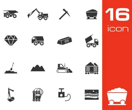 Vector black mining icons set Stock Illustration