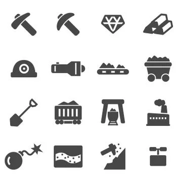 Vector black mining icons set Stock Illustration