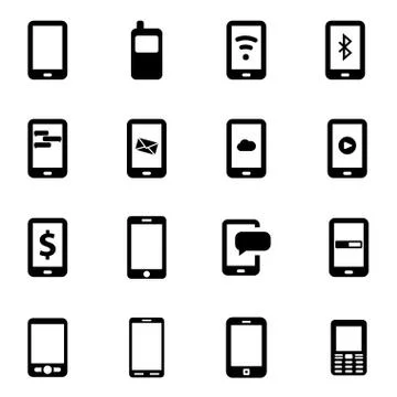 Vector black mobile icon set Stock Illustration