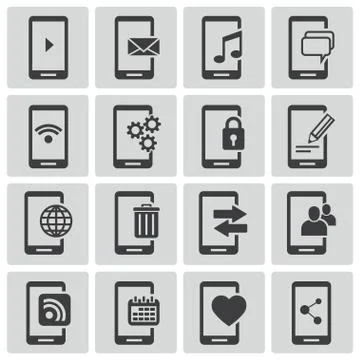 Vector Black Mobile Icons Set Stock Illustration