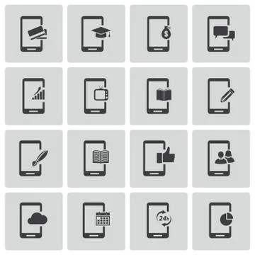 Vector black mobile icons set Illustrazione stock