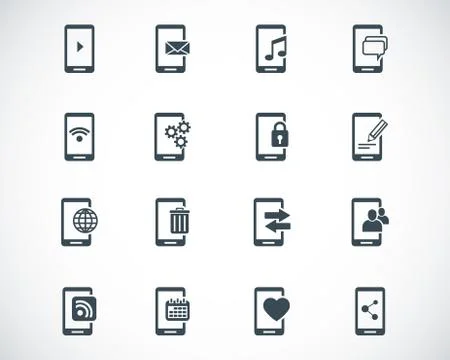 Vector black mobile icons set Stock Illustration