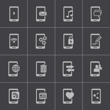 Vector black mobile icons set Stock-Illustration