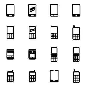 Vector black mobile phone icon set Stock Illustration
