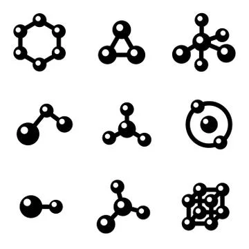 Vector black molecule icons set Stock Illustration