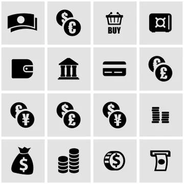 Vector black money icon set Stock Illustration