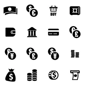 Vector black money icon set Stock Illustration