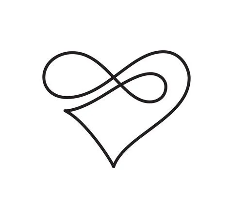 Vector black monoline heart with infinity sign Valentine. Icon on white Stock-Illustration
