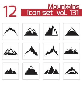 Vector black mountains icons set Stock Illustration