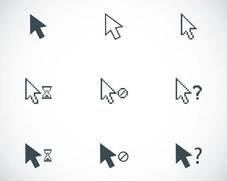 Vector black mouse cursor icons set Illustrazione stock