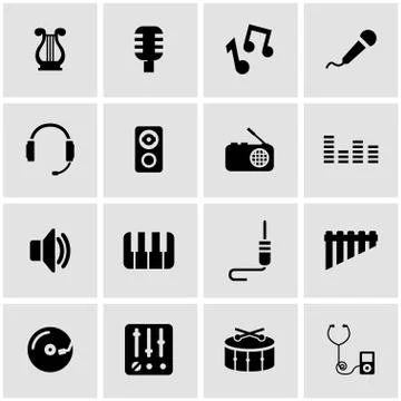 Vector black music icon set Stock Illustration
