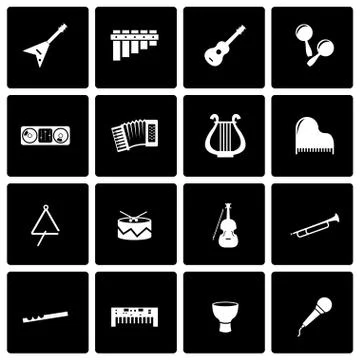 Vector black music instruments icon set Stock Illustration