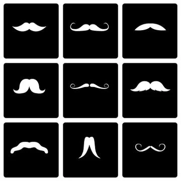 Vector black mustaches icon set Illustrazione stock