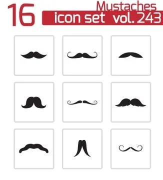 Vector black mustaches icons set Illustrazione stock