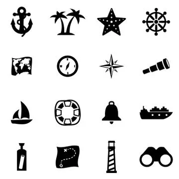 Vector black nautical icon set Illustrazione stock
