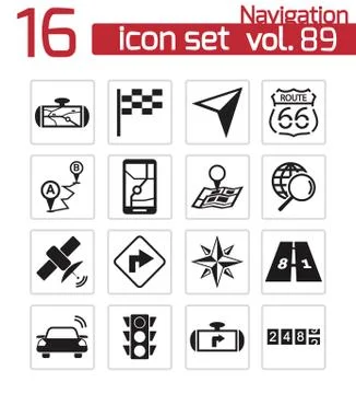 Vector black navigation icons set Stock Illustration