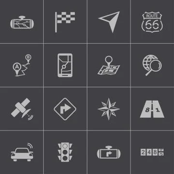 Vector black navigation icons set Stock Illustration