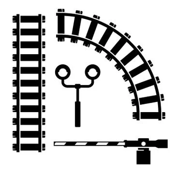 Vector black  objects for rail road icons set Illustrazione stock