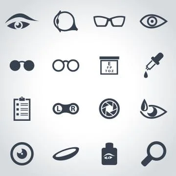 Vector black optometry icon set Illustrazione stock