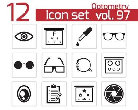 Vector black  optometry  icons set Stock Illustration