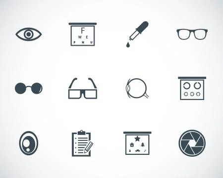 Vector black  optometry  icons set Stock Illustration